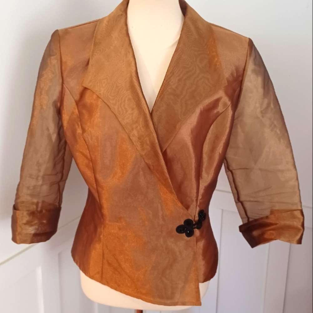 ALEX EVENINGS Gold  Organdy Shimmery Blouse Top Shirt Sz L